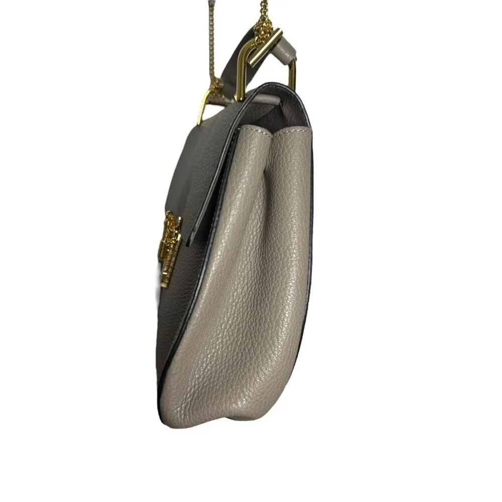 Chloe Drew Grey Pebbled Leather Shoulder Bag Gold Hardware medium